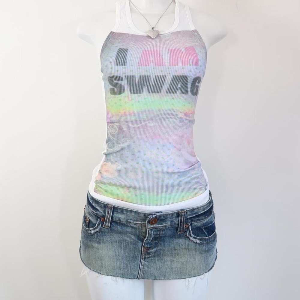 y2k baby tee size i am swag rainbow gradient tank